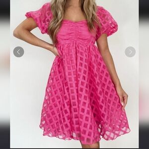 Baevely Pink babydoll puff sleeve dress